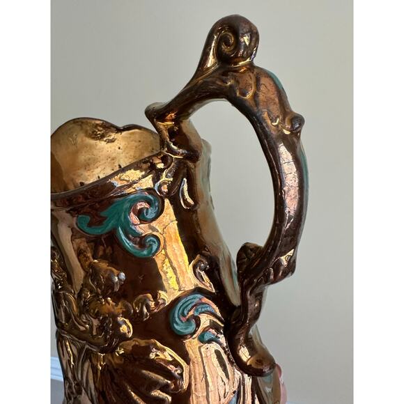 Antique Copper Lustre Luster Lusterware Jug Pitcher 7” England 24K Gold Vintage - Picture 11 of 16